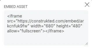 Embed window with copyable HTML snippet